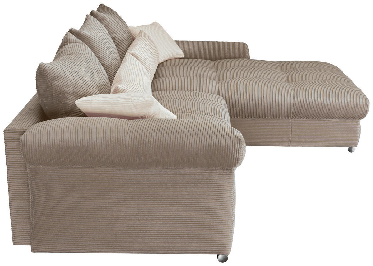 ECKSOFA Naturfarben, Taupe Cord  - Taupe/Chromfarben, KONVENTIONELL, Textil/Metall (335/225cm) - Carryhome