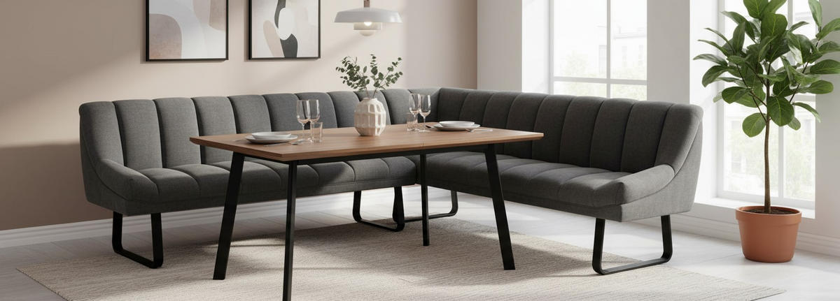 ECKBANK  in Grau  - Schwarz/Grau, MODERN, Textil/Metall (174/230/82/69cm) - Livetastic