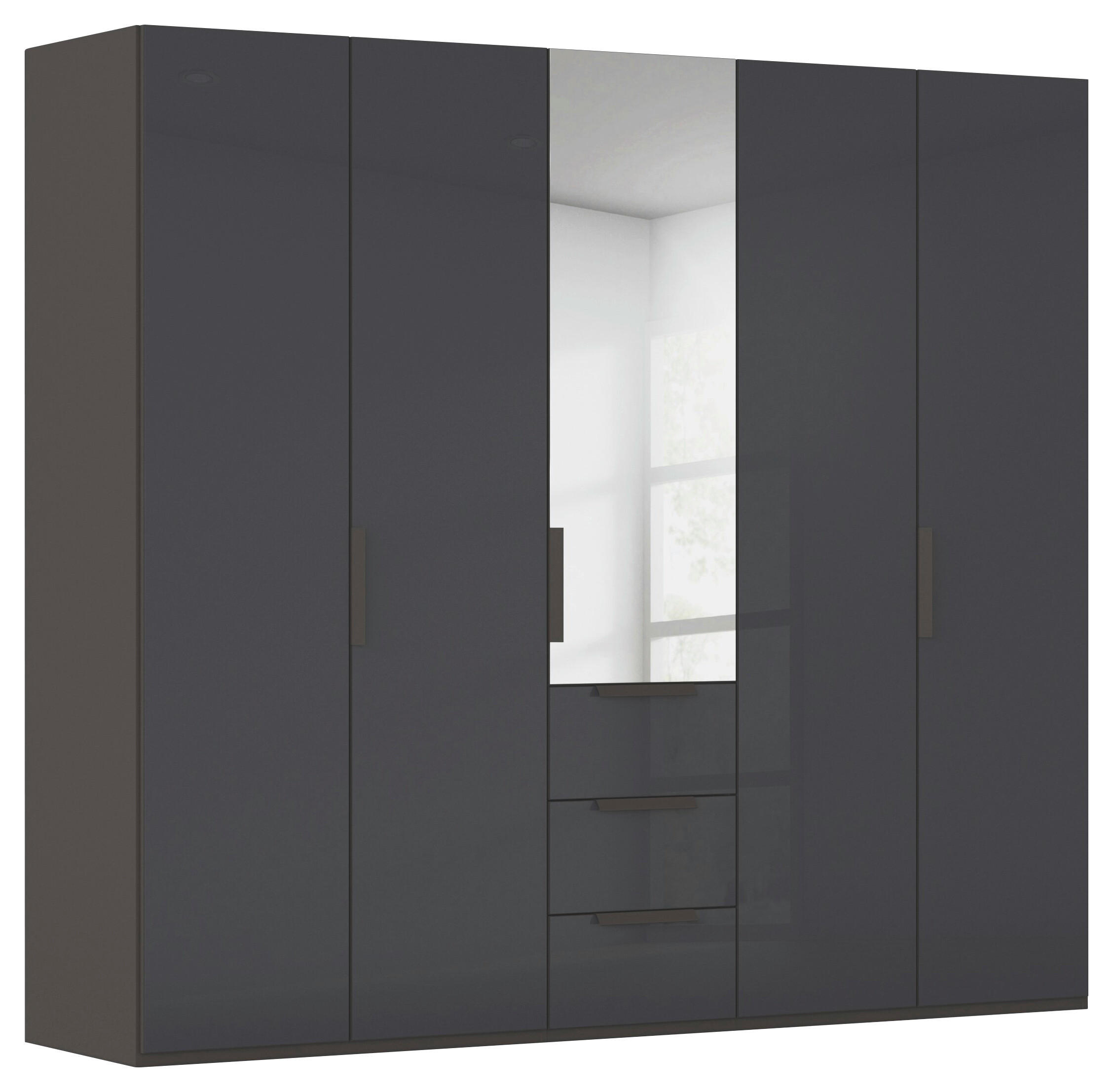 DREHTÜRENSCHRANK 251/223/61 cm,  in Graphitfarben, 5 Tür(en)  - Graphitfarben, Basics, Glas/Holzwerkstoff (251/223/61cm) - Novel