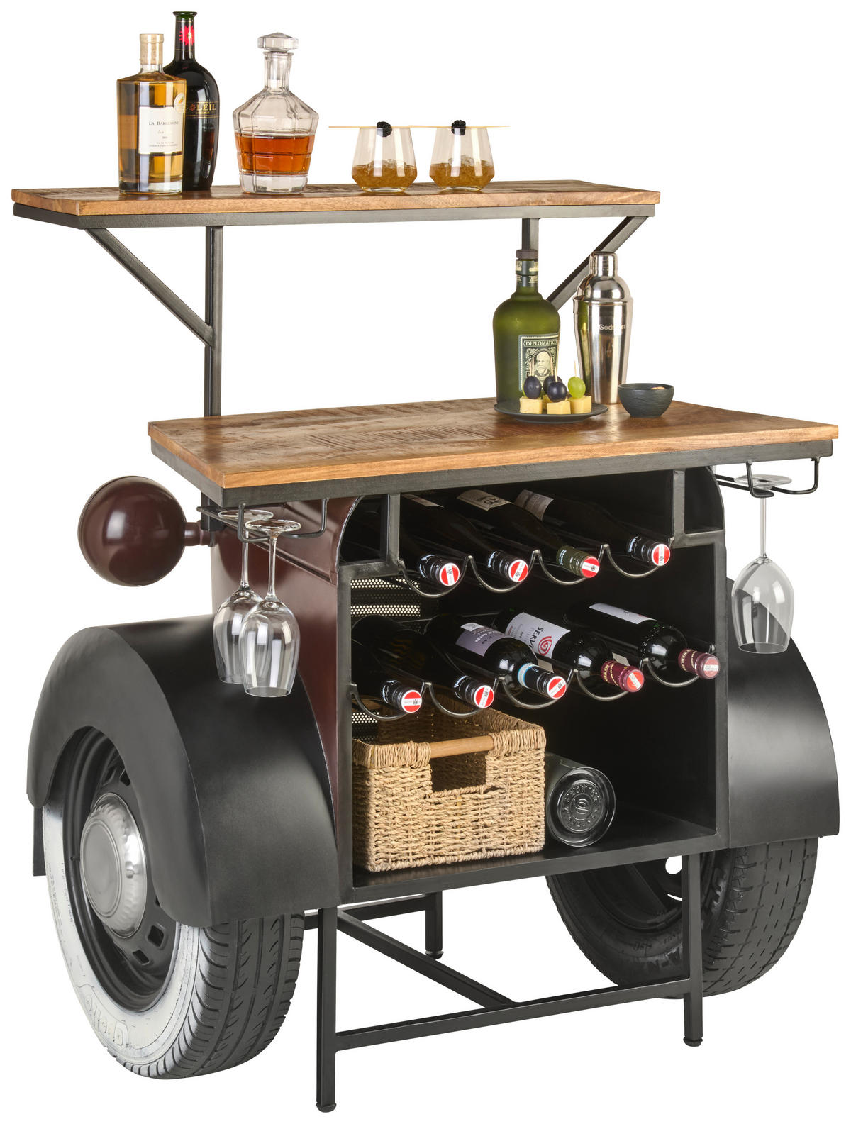 BARSCHRANK in Schwarz, Chromfarben, Dunkelrot  - Chromfarben/Schwarz, Trend, Holz/Kunststoff (97/109/71cm) - Ambia Home