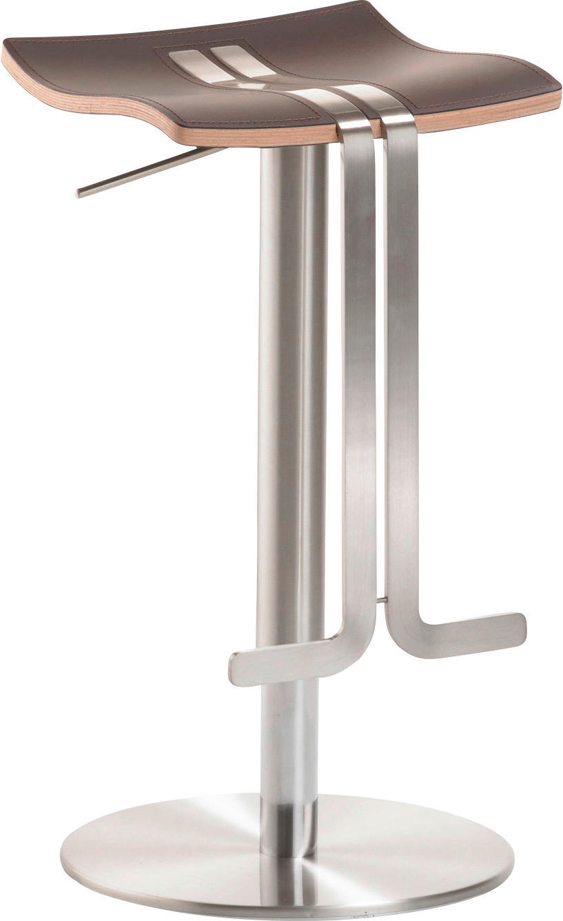 BARHOCKER in Leder, Metall Edelstahlfarben, Braun  - Edelstahlfarben/Braun, Design, Leder/Metall (36/58-85/34cm) - Novel