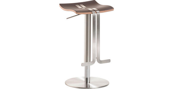 BARHOCKER in Leder, Metall Edelstahlfarben, Braun - Edelstahlfarben/Braun, Design, Leder/Metall (36/58-85/34cm) - Novel