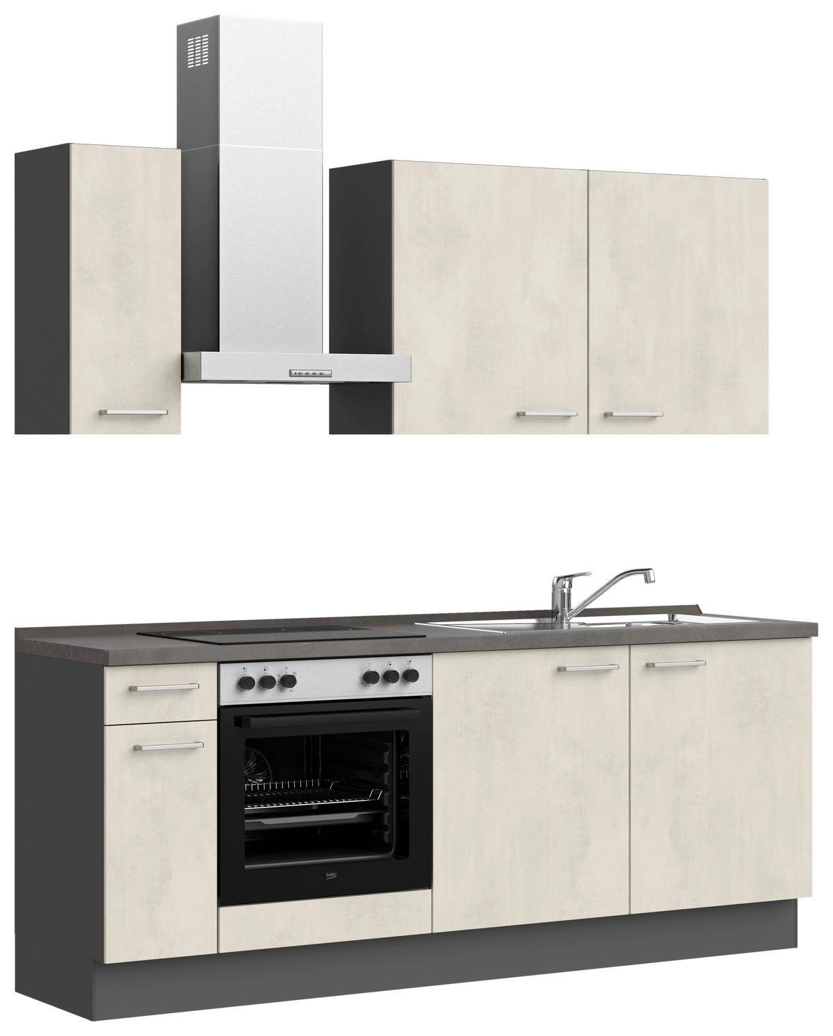 KÜCHENBLOCK Riva 210 cm  in Weiß, Schieferfarben  - Schieferfarben/Edelstahlfarben, MODERN, Holzwerkstoff/Metall (210cm) - Nobilia