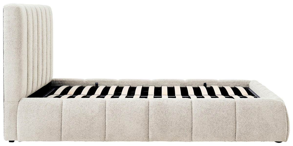POLSTERBETT gepolstertes Kopfteil, Lattenrost, Bettkasten 180/200 cm  in Beige  - Beige/Schwarz, Design, Holz/Kunststoff (180/200cm) - Boxxx