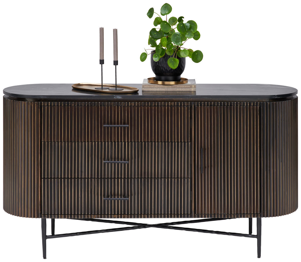 ŠIROKÁ KOMODA, barvy mosazi, 150/80/40 cm - černá/barvy mosazi, Trend, kov/kompozitní dřevo (150/80/40cm) - Ambia Home