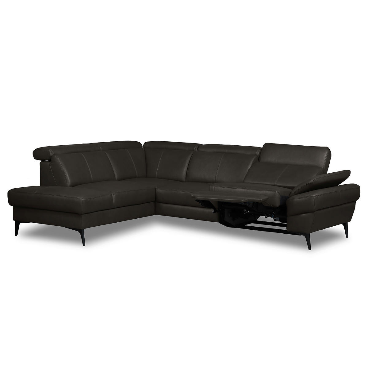 ECKSOFA  in Lederlook Echtleder Dunkelbraun  211/264 cm  - Dunkelbraun/Schwarz, Design, Leder/Textil (211/264cm) - Livetastic