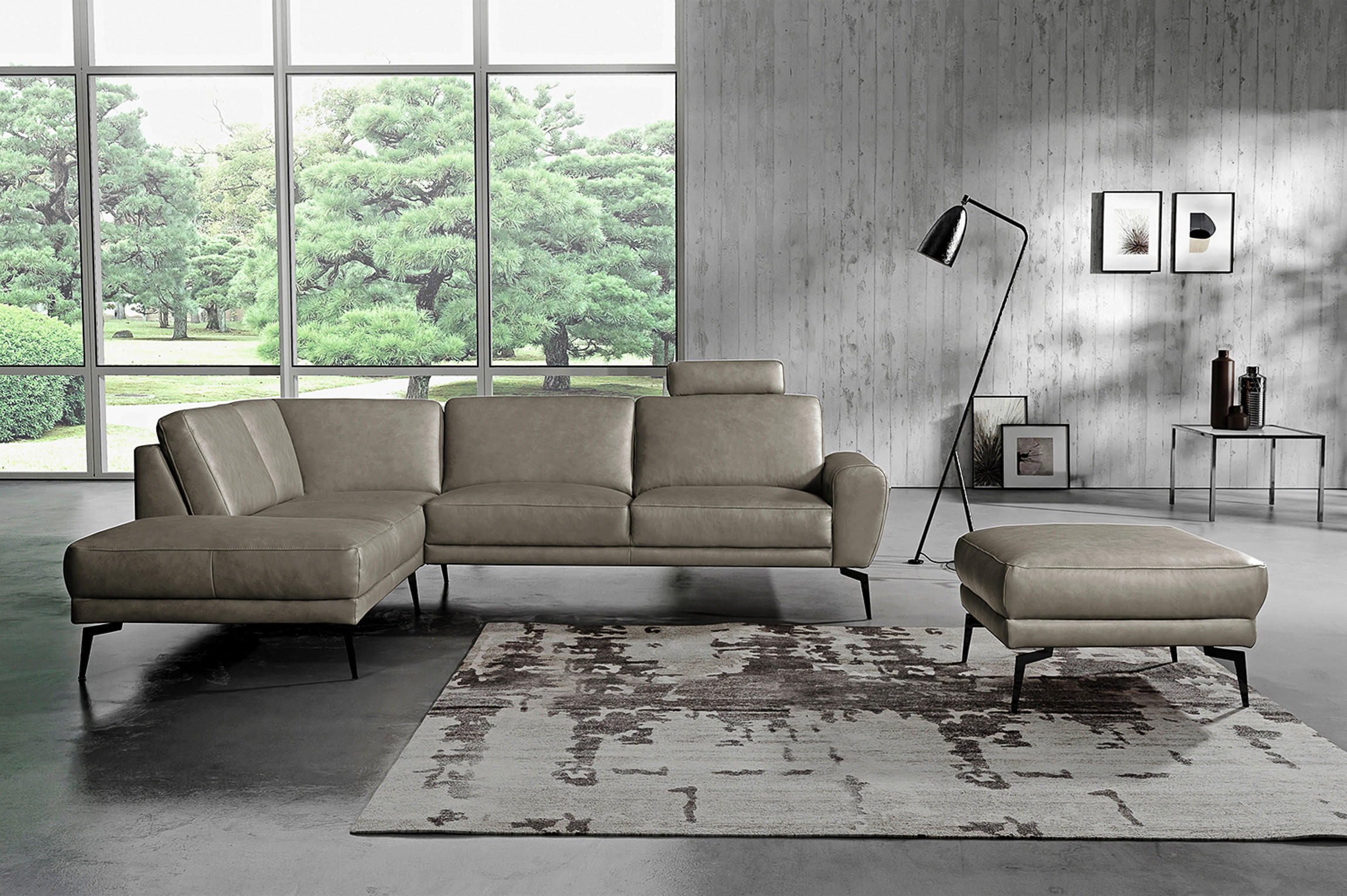 ECKSOFA in Echtleder Grau  250/273 cm  - Schwarz/Grau, Design, Leder/Metall (250/273cm) - Livetastic