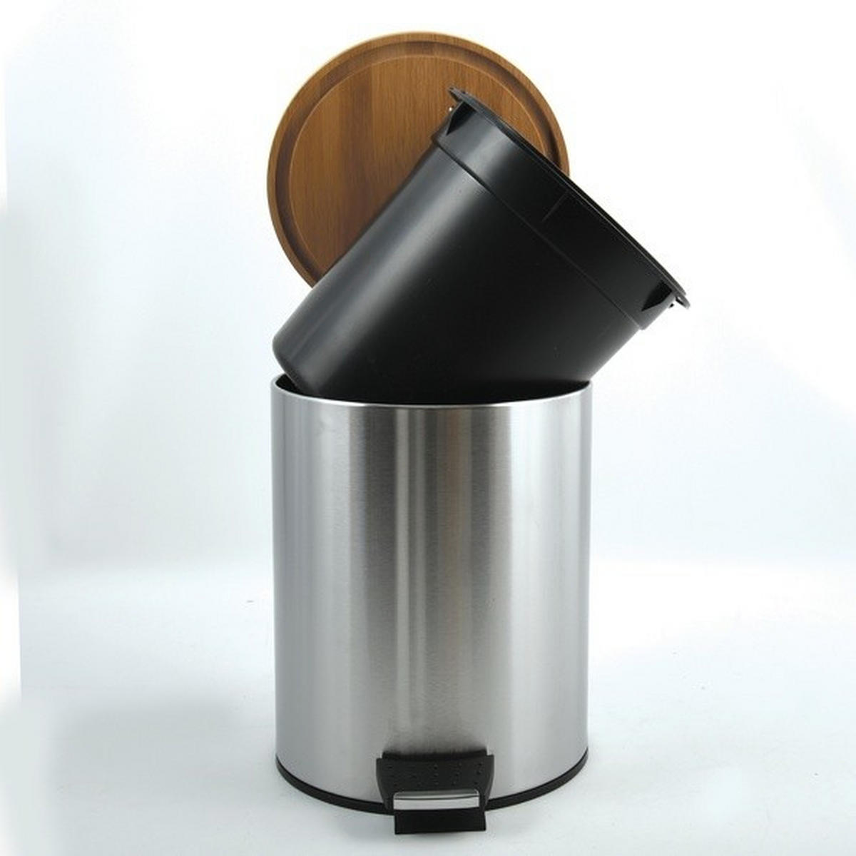 TRETEIMER 3 l  Metall, Naturmaterialien  - Edelstahlfarben/Schwarz, Basics, Naturmaterialien/Kunststoff (17/17/22.5cm) - Spirella