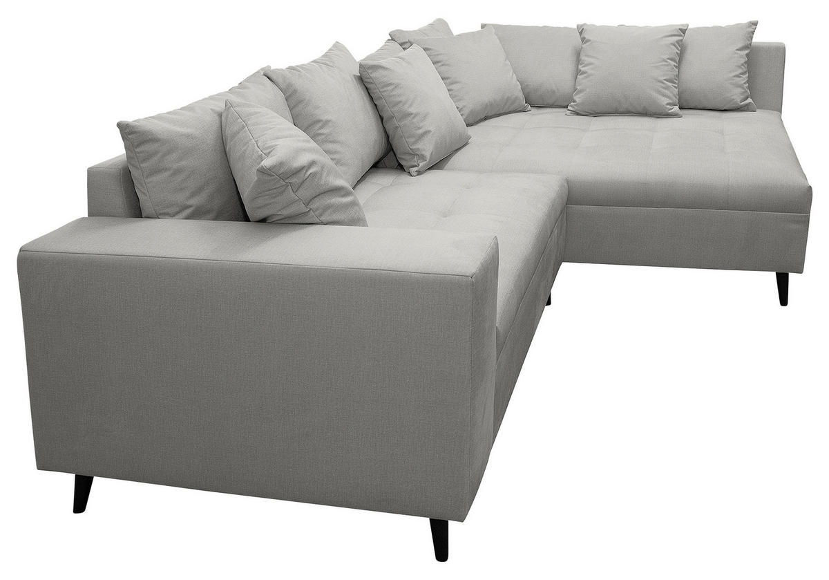 Ecksofa inkl. Hocker Grau Mikrofaser  - Schwarz/Grau, Design, Holz/Textil (247/174cm) - MID.YOU