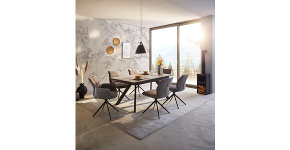 ESSTISCH in Metall, Glas, Keramik 180-260/95/76 cm - Schwarz/Grau, Design, Glas/Keramik (180-260/95/76cm) - Novel