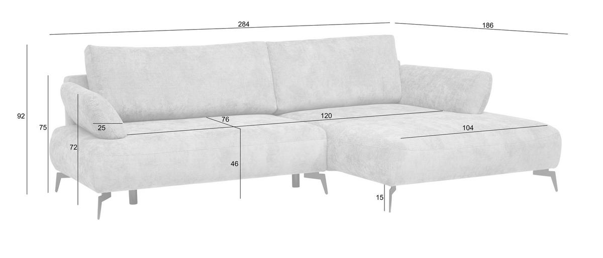 ECKSOFA COLORADO in Struktur Grau  - Schwarz/Grau, Design, Textil/Metall (284/186cm) - Lomoco