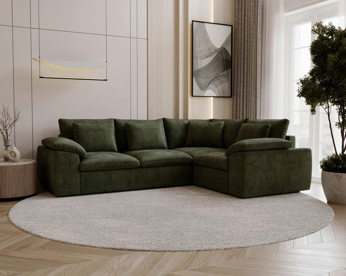 ECKSOFA Chenille Grün  - Schwarz/Grau, Design, Kunststoff/Textil (289/216cm) - Livetastic