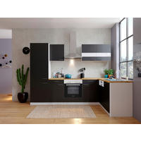 ECKKÜCHE 280/172 cm  in Schwarz  - Edelstahlfarben/Nussbaumfarben, Basics, Holzwerkstoff/Metall (280/172cm) - Respekta