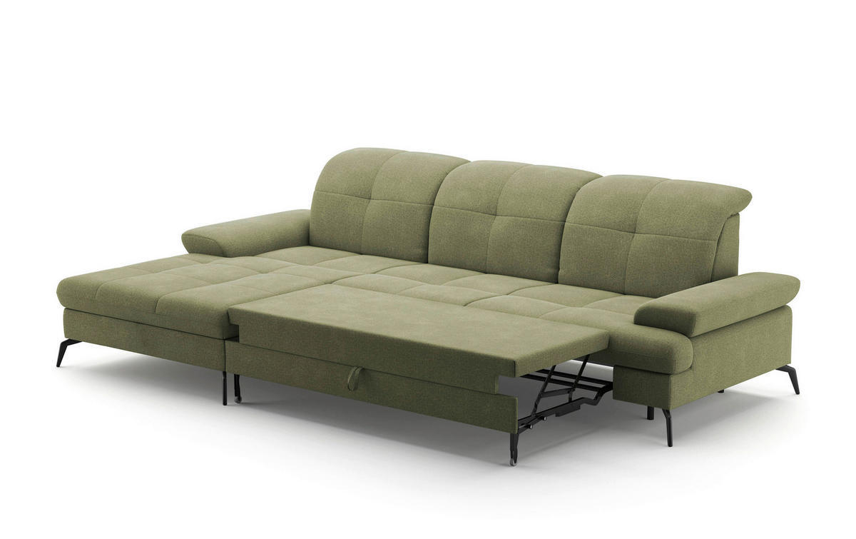 ECKSOFA in Flachgewebe Hellgrün  - Schwarz/Hellgrün, Konventionell, Textil/Metall (185/279cm) - Sit & More