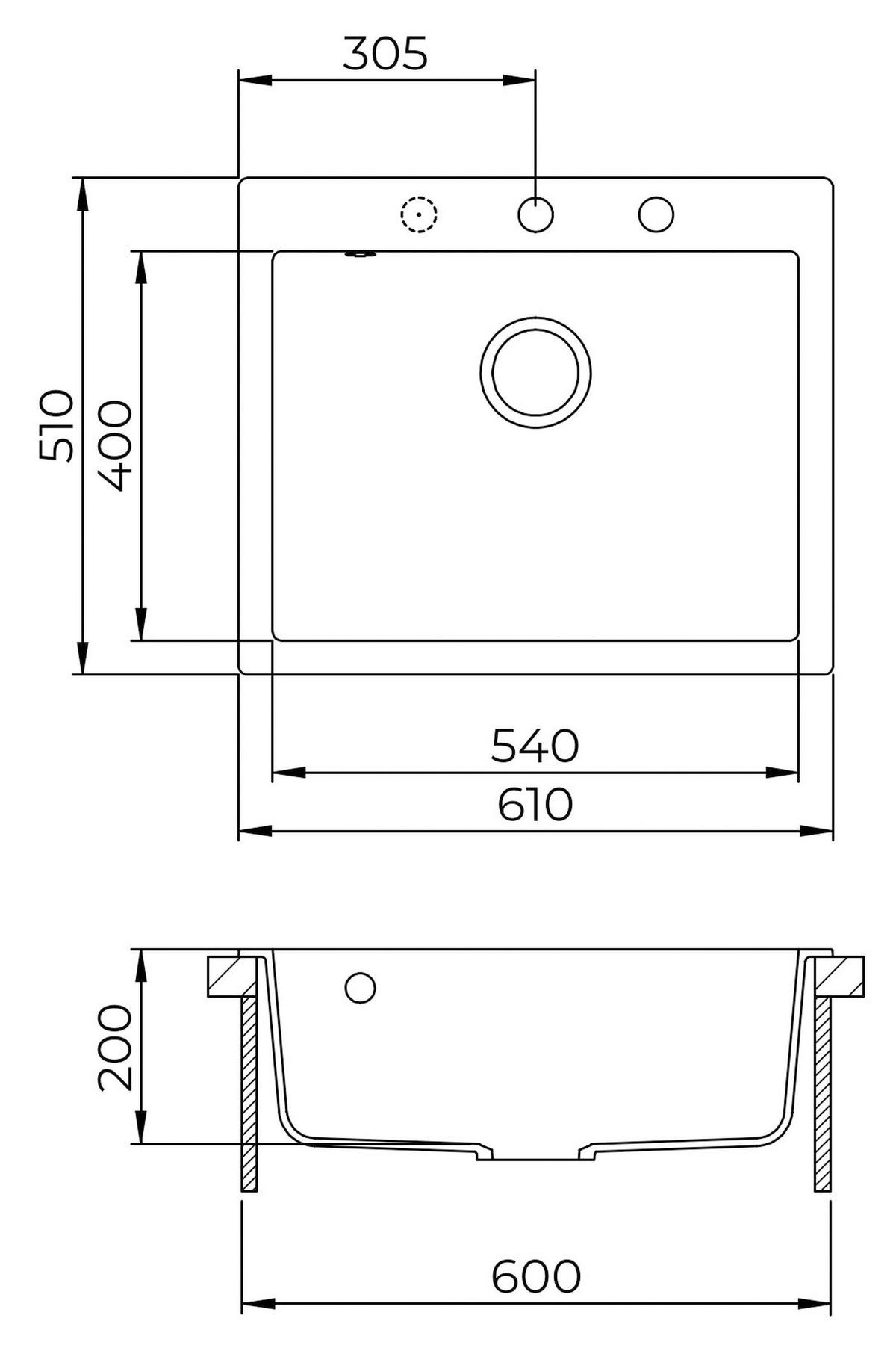 SPÜLE VELA101BL  - Schwarz, Basics, Stein (61/20/51cm) - Visiona