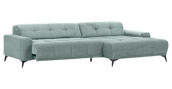 ECKSOFA  in Cord Mintgrün Rücken echt, Sitzvorzug  295/165 cm  - Schwarz/Mintgrün, KONVENTIONELL, Textil/Metall (295/165cm) - Carryhome