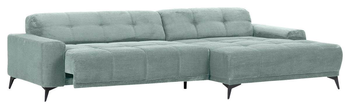 ECKSOFA  in Cord Mintgrün  295/165 cm  - Schwarz/Mintgrün, KONVENTIONELL, Textil/Metall (295/165cm) - Carryhome