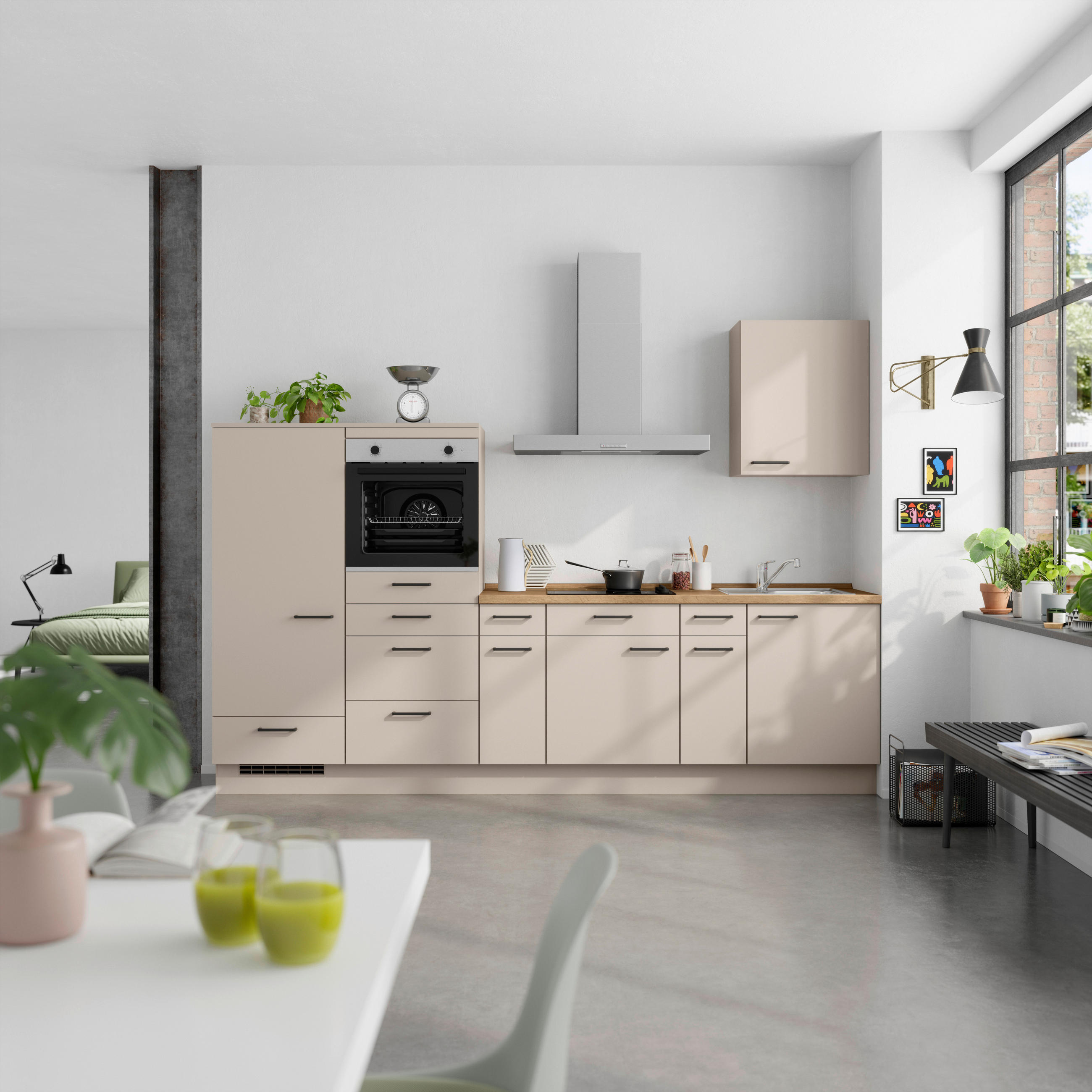 KÜCHENLEERBLOCK Easytouch 300 cm  in Eichefarben, Sandfarben  - Sandfarben/Eichefarben, MODERN, Holzwerkstoff/Metall (300cm) - Nobilia