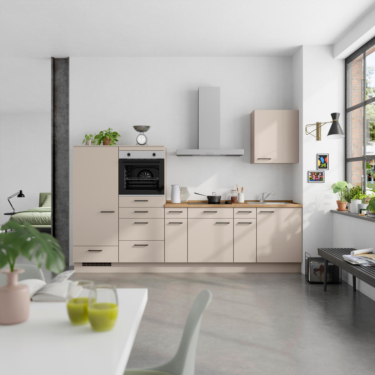 KÜCHENLEERBLOCK 300 cm   in Eichefarben, Sandfarben  - Sandfarben/Eichefarben, MODERN, Holzwerkstoff/Metall (300cm) - Nobilia