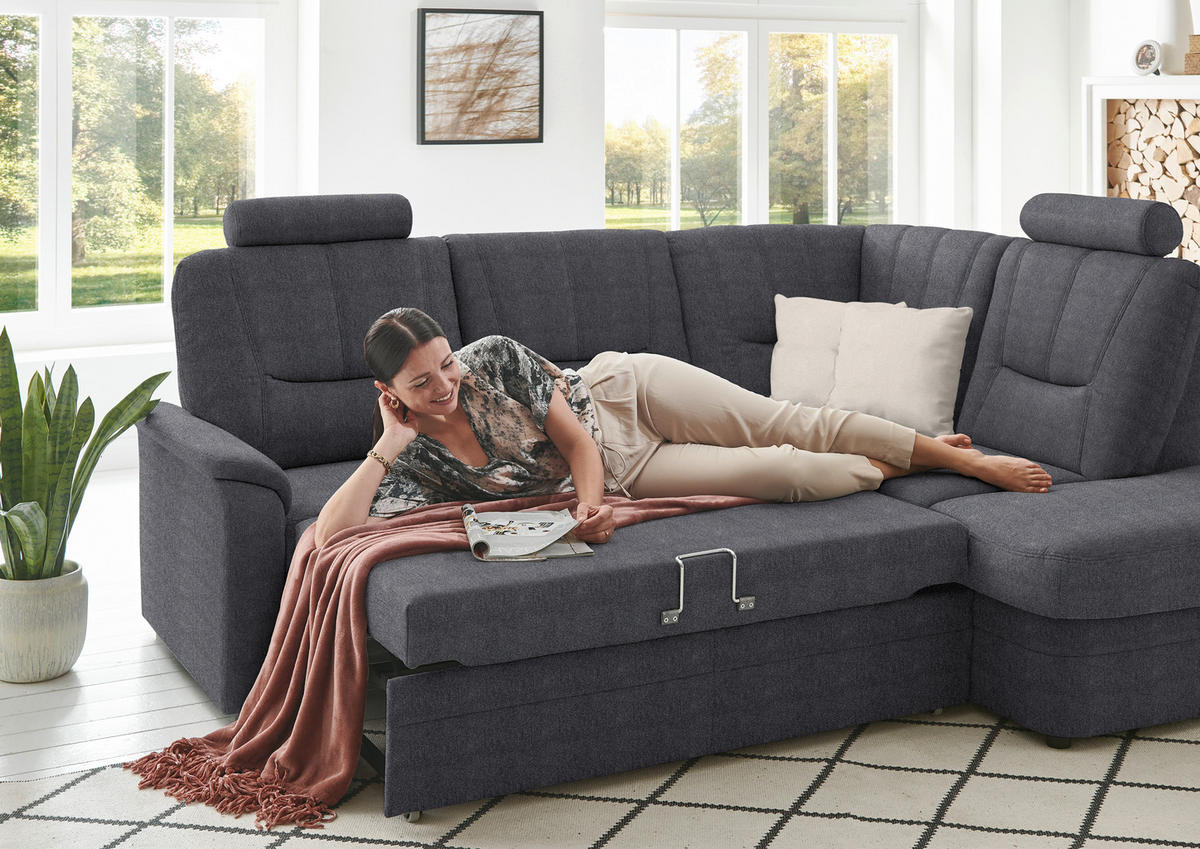 ECKSOFA  in Chenille Dunkelgrau  235/185 cm  - Dunkelgrau/Schwarz, KONVENTIONELL, Kunststoff/Textil (235/185cm) - Beldomo Comfort