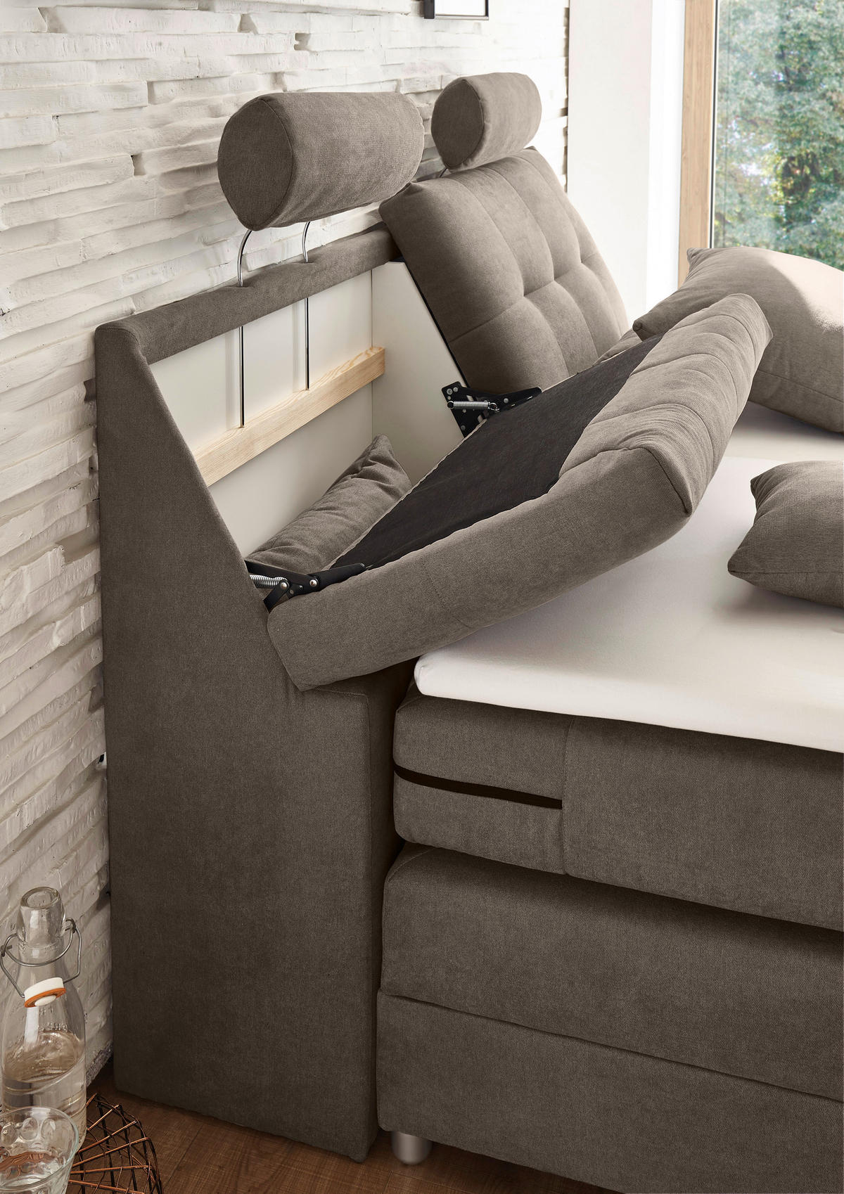 BOXSPRING-ÁGY 180/200 cm  barna  - ezüst/barna, Modern, műanyag/faalapú anyag (180/200cm) - MID.YOU