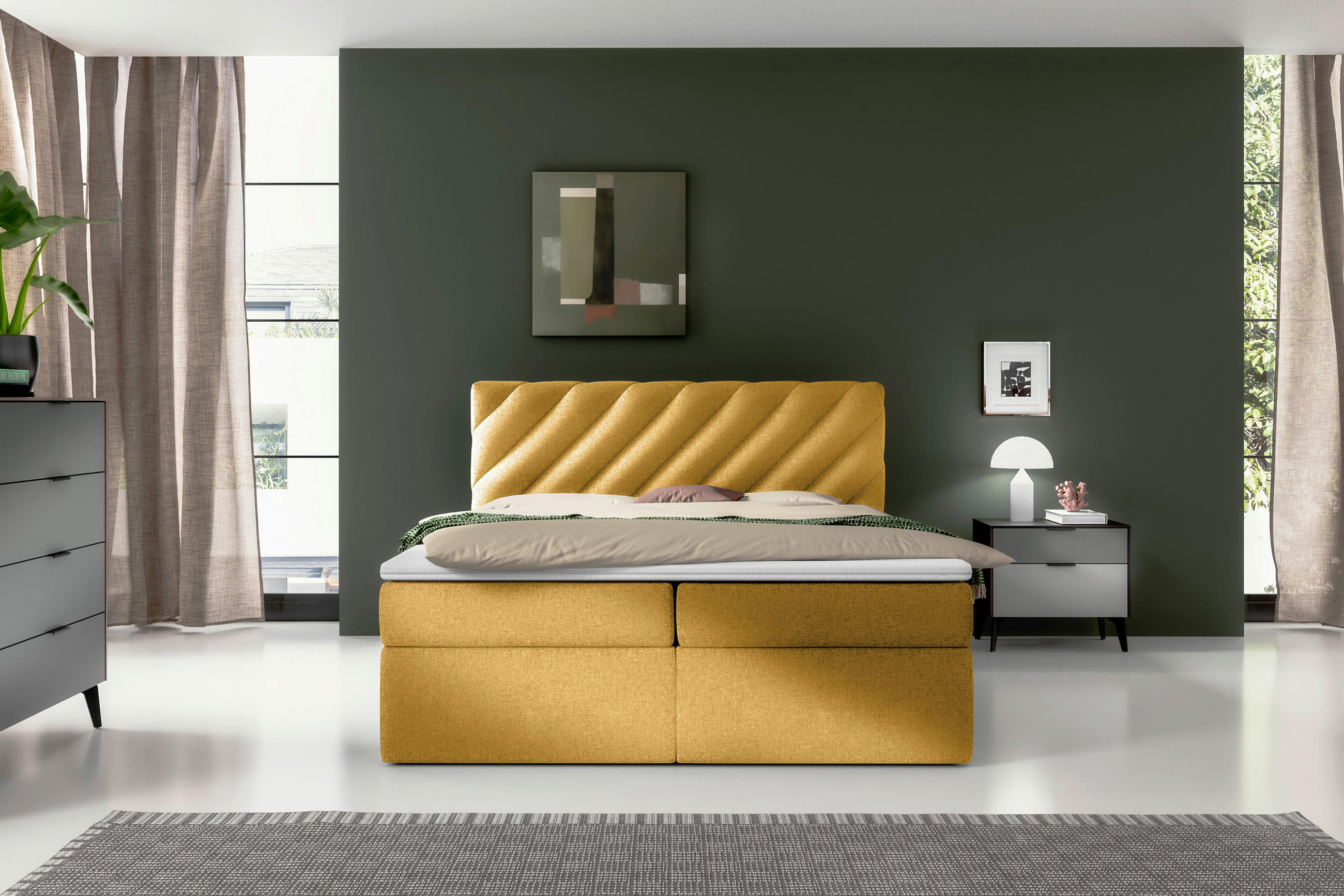 BOXBETT 140/200 cm  in Gelb  - Gelb/Schwarz, MODERN, Textil (140/200cm) - MID.YOU