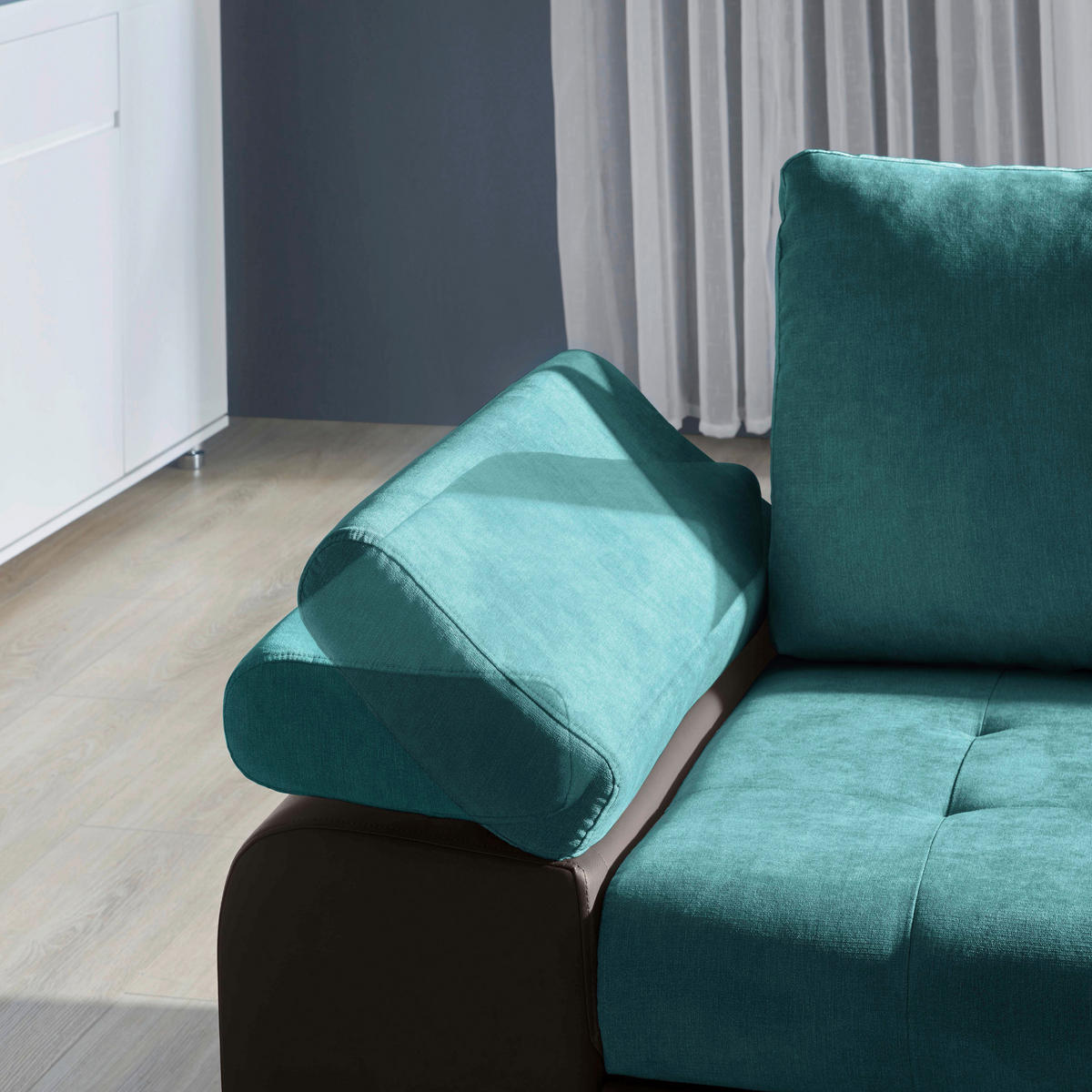ECKSOFA Türkis, Schlammfarben Flachgewebe  - Türkis/Schlammfarben, Design, Kunststoff/Textil (271/175cm) - MID.YOU