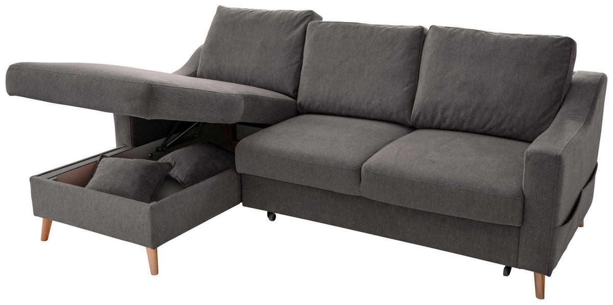 ECKSOFA in Struktur Anthrazit  - Anthrazit/Naturfarben, Konventionell, Holz/Textil (150/228cm) - P & B