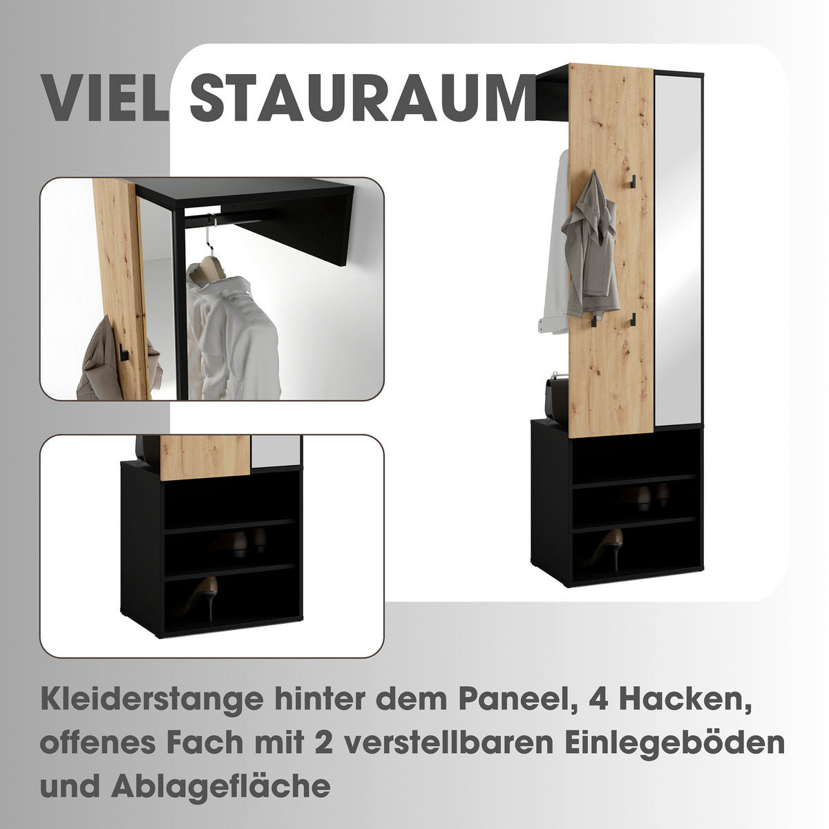 GARDEROBE  in 55/187,5/40,5 cm  - Schwarz/Eiche Artisan, Design, Holzwerkstoff (55/187,5/40,5cm) - MID.YOU