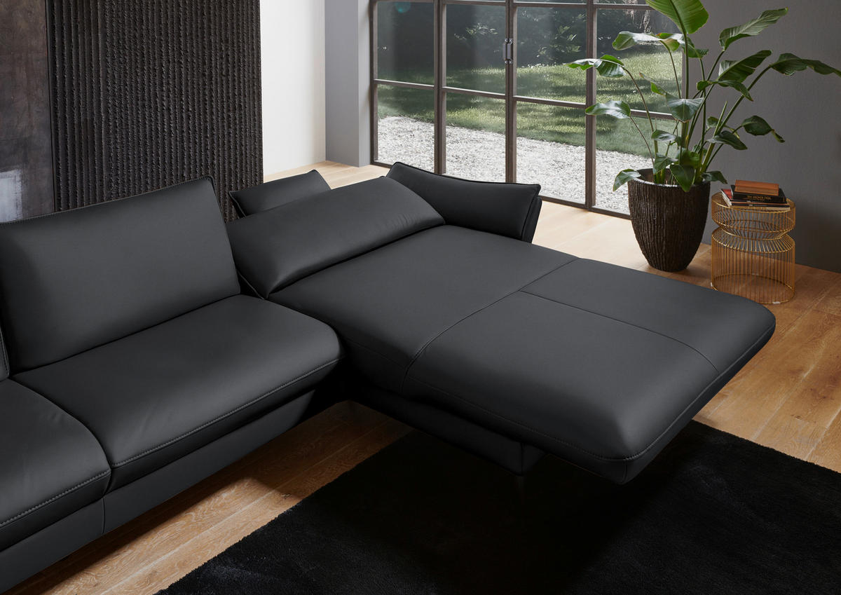 ECKSOFA in Echtleder Schieferfarben  - Schieferfarben/Schwarz, Design, Leder/Metall (334/172cm) - Valdera