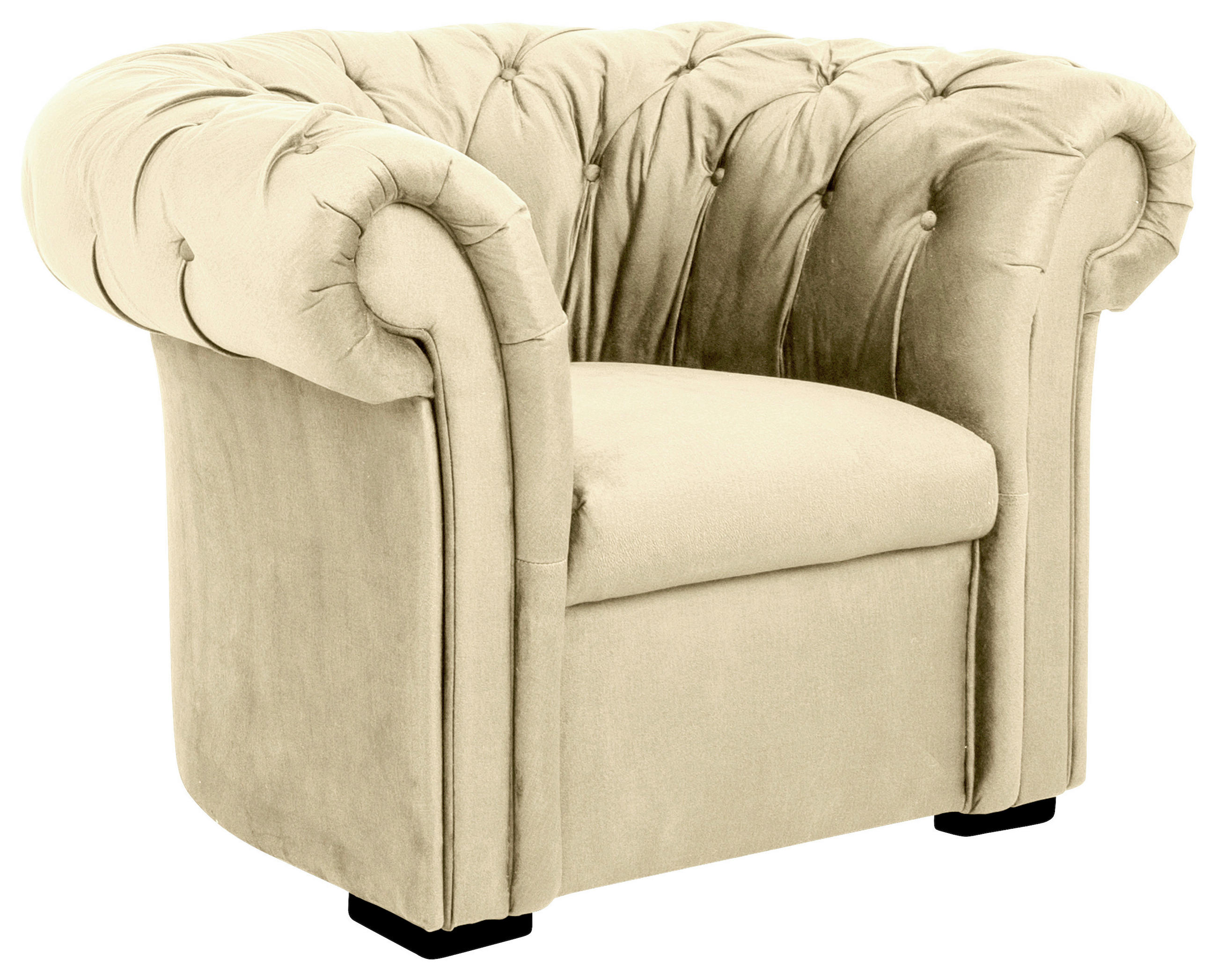 CHESTERFIELD-SESSEL Velours Beige    - Beige/Schwarz, Design, Holz/Textil (114/78/91cm) - MID.YOU