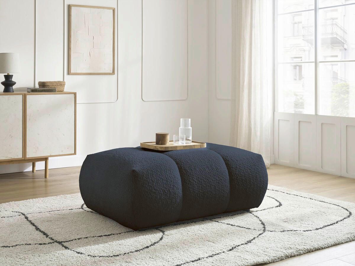 HOCKER FUJI  Bouclé Dunkelblau  - Schwarz/Dunkelblau, MODERN, Kunststoff/Textil (112/44/80cm)
