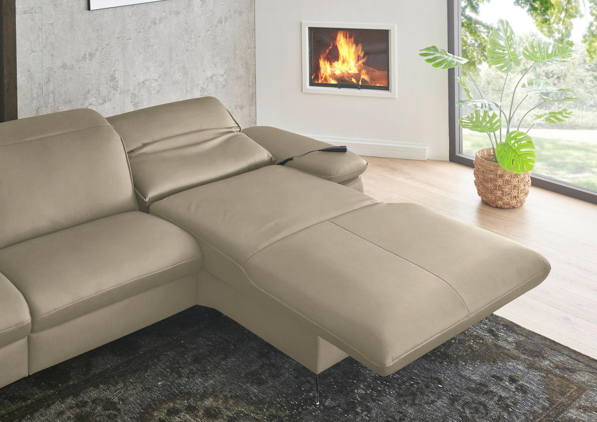ECKSOFA  Echtleder Sandfarben  - Sandfarben/Schwarz, Design, Leder/Metall (307/169cm) - Beldomo Premium