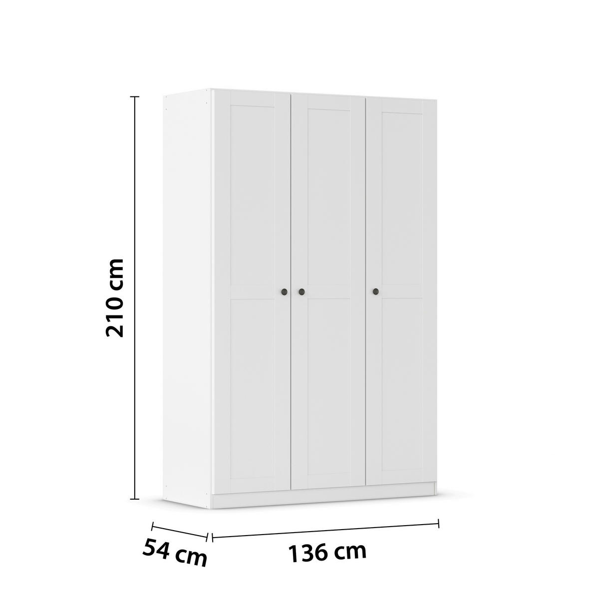 DREHTÜRENSCHRANK 135/210/54 cm,  in Weiß, 3-türig  - Schwarz/Weiß, KONVENTIONELL, Holzwerkstoff/Kunststoff (135/210/54cm) - home24
