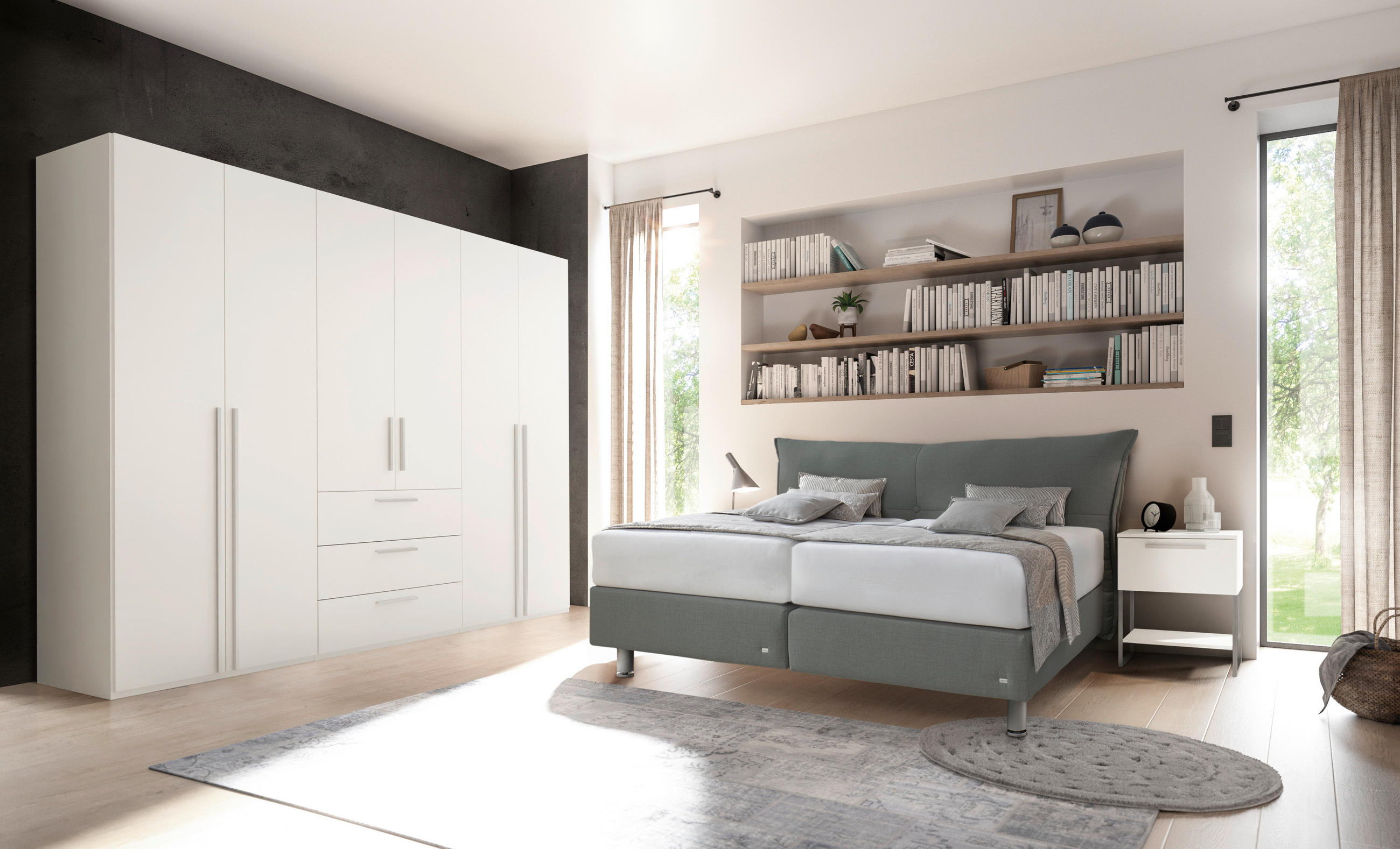 Thumbnail - RUF Betten Boxspringbett, Graubraun, Textil, H2 + H3, 7-Zonen, Höhe ca. 26 cm, 200x200 cm, Blauer Engel, Goldenes M, Mad...