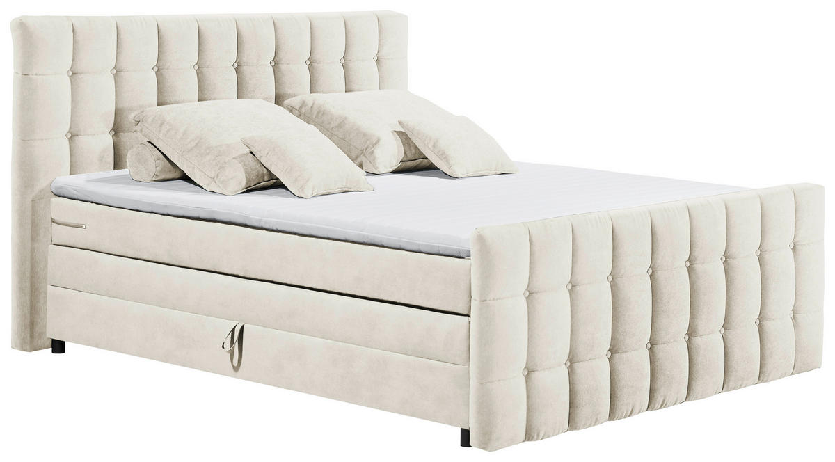 BOXSPRINGBETT 180/200 cm  in Creme  - Creme/Schwarz, Modern, Holzwerkstoff/Kunststoff (180/200cm) - MID.YOU