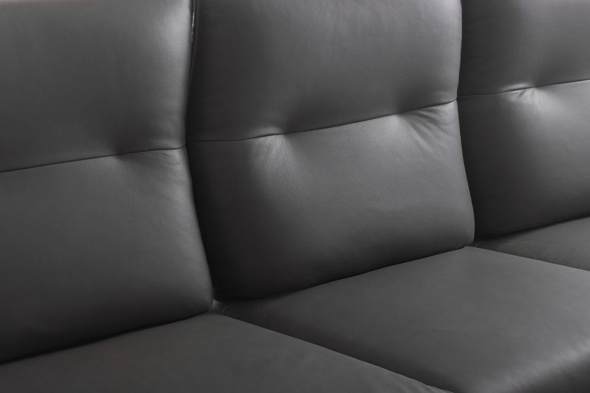 ECKSOFA  in Echtleder Dunkelgrau  291/180 cm  - Dunkelgrau/Schwarz, Design, Leder/Metall (291/180cm) - Celina Home