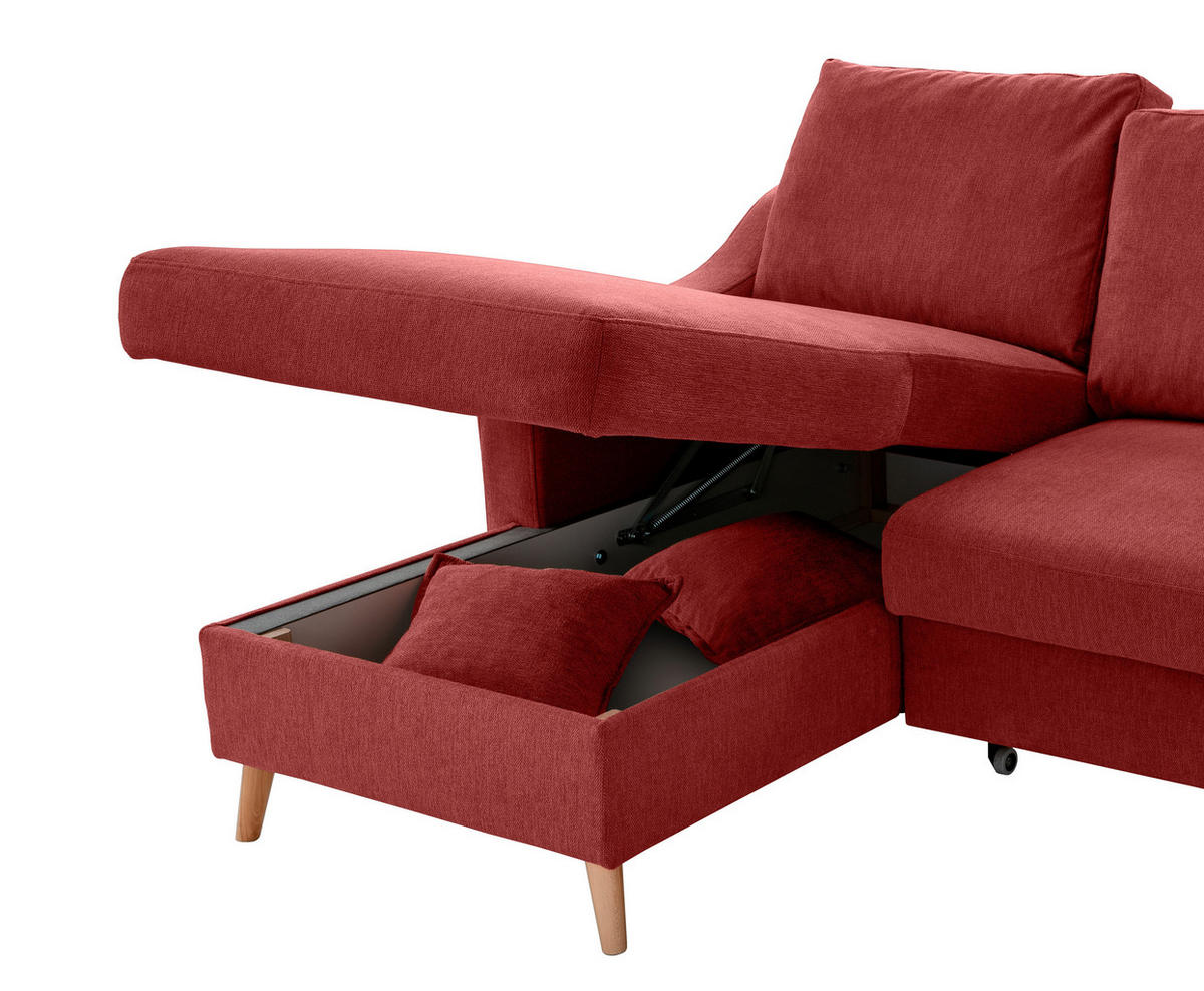 WOHNLANDSCHAFT in Chenille Rot  - Rot/Naturfarben, KONVENTIONELL, Holz/Textil (150/301/200cm) - Livetastic
