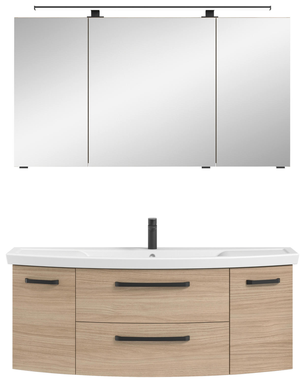 BADEZIMMER 3-teilig  in 135 cm  - Eiche Bianco/Schwarz, MODERN, Glas/Keramik (135cm) - Sadena