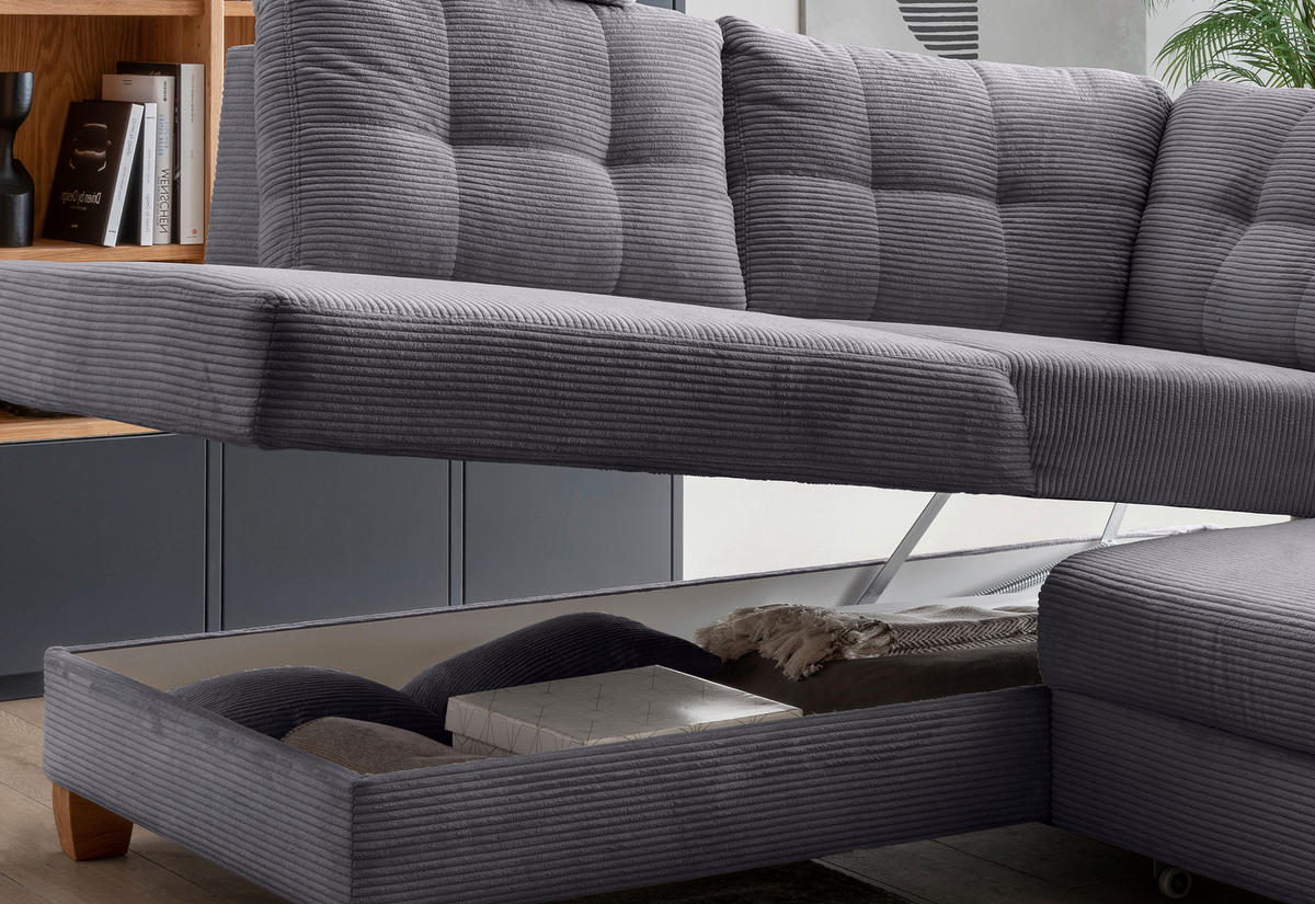 ECKSOFA in Cord Grau  - Naturfarben/Grau, Modern, Holz/Textil (206/274cm) - Livetastic