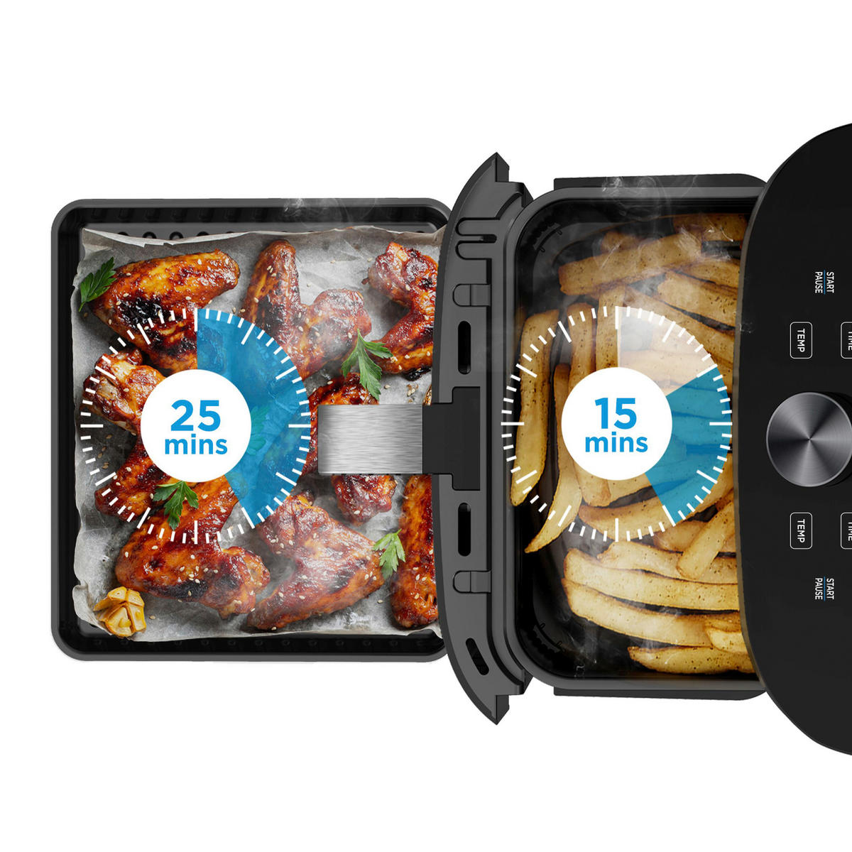 HEIßLUFTFRITTEUSE Airfryer MAD1100DADK 6,4 + 4,4 L  - Silberfarben/Schwarz, Basics, Kunststoff/Metall (42,5/40,5/32,5cm) - Midea
