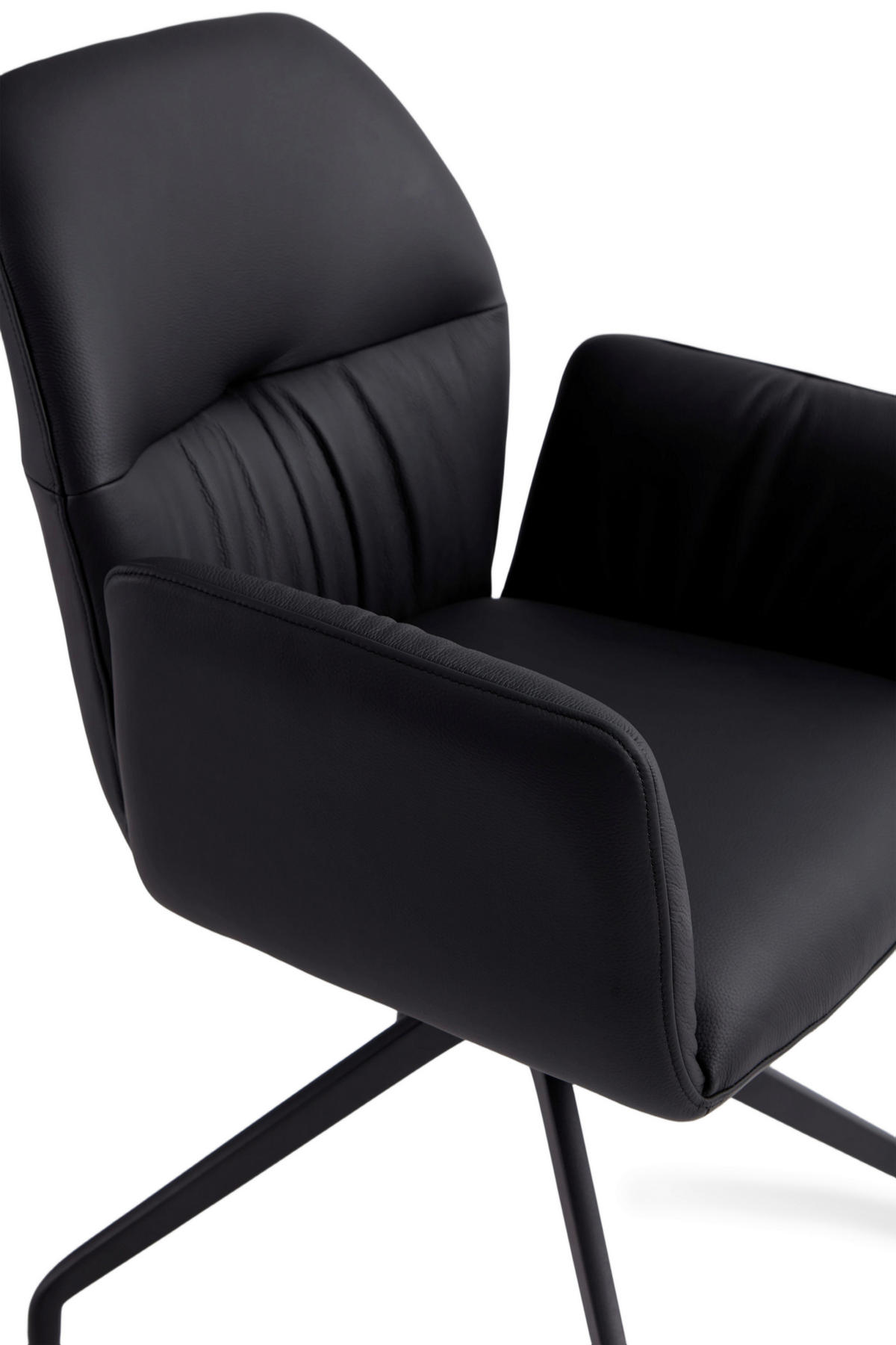 ARMLEHNSTUHL  Sitzfläche 360° drehbar, automatische Rückholfunktion  Echtleder  - Schwarz, Design, Leder/Metall (62/89/63cm) - Dieter Knoll