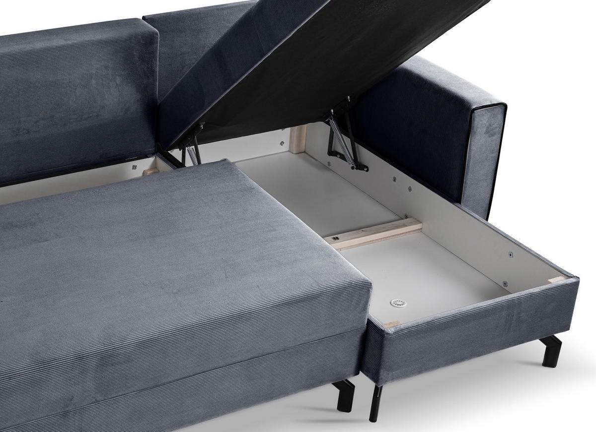 ECKSOFA MARTI Blaugrau Cord  - Blaugrau/Schwarz, Basics, Holz/Textil (230/148cm) - MID.YOU