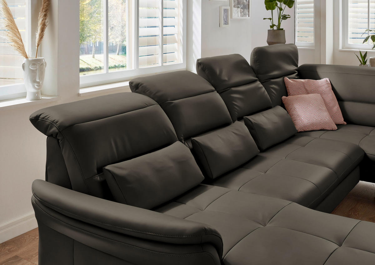 WOHNLANDSCHAFT in Echtleder Graubraun  - Graubraun/Schwarz, Design, Leder/Metall (181/336/206cm) - Beldomo Speed