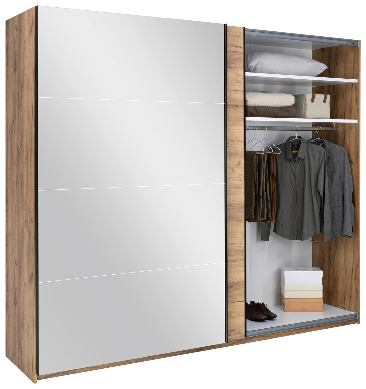 SCHIEBETÜRENSCHRANK 250/210/62 cm 2-türig Eichefarben  - Eichefarben/Schwarz, MODERN, Holzwerkstoff/Metall (250/210/62cm) - MID.YOU