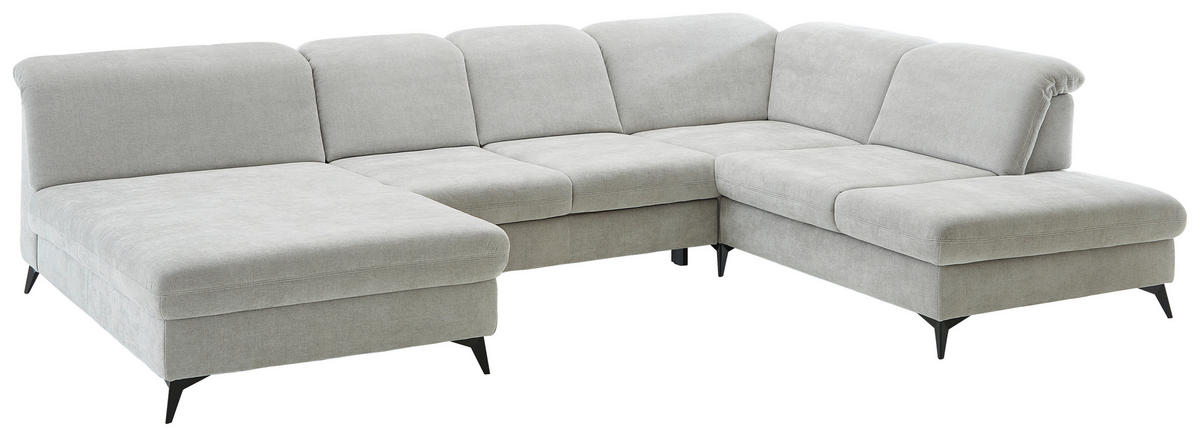 WOHNLANDSCHAFT in Chenille Silberfarben  - Silberfarben/Schwarz, Design, Textil/Metall (198/369/255cm) - Beldomo Style