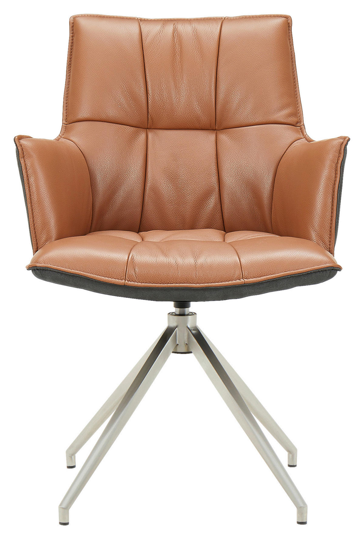 ARMLEHNSTUHL  in Edelstahl, Eisen Mikrofaser Echtleder pigmentiert  - Edelstahlfarben/Cognac, Design, Leder/Textil (60,5/89,5/63cm) - Novel