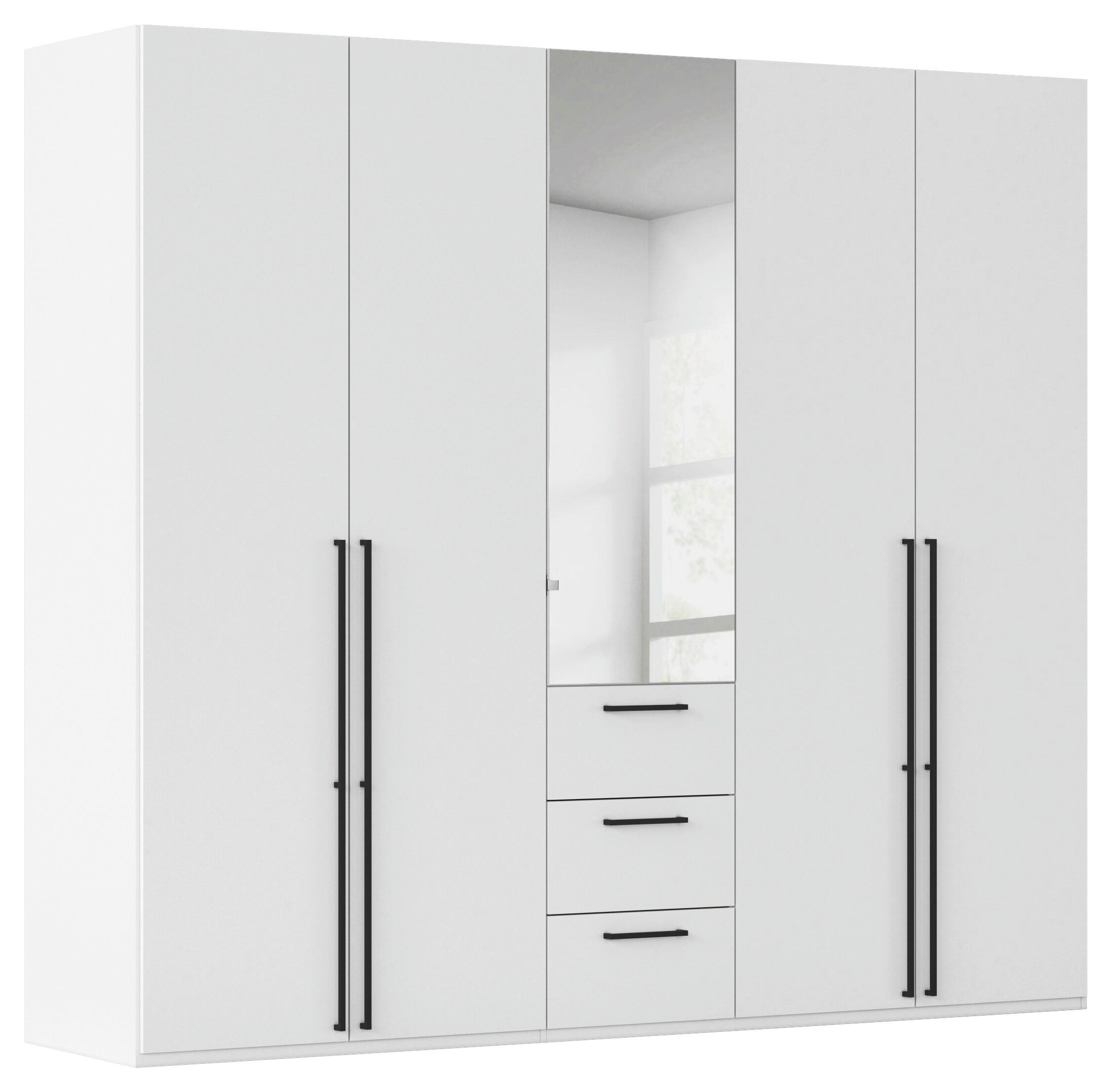 DREHTÜRENSCHRANK 251/235/61 cm,  in Weiß, 5-türig  - Chromfarben/Schwarz, Basics, Glas/Holzwerkstoff (251/235/61cm) - Novel