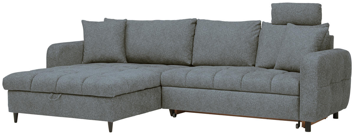 ECKSOFA inkl. Funktionen Grau, Grün Velours  - Schwarz/Grau, MODERN, Holz/Textil (282/184cm) - Lomoco