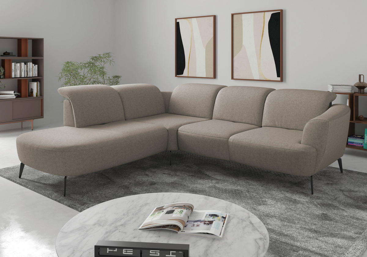 ECKSOFA ZOE E in Flachgewebe Taupe  267/300 cm  - Taupe/Schwarz, KONVENTIONELL, Textil/Metall (267/300cm) - Sit & More